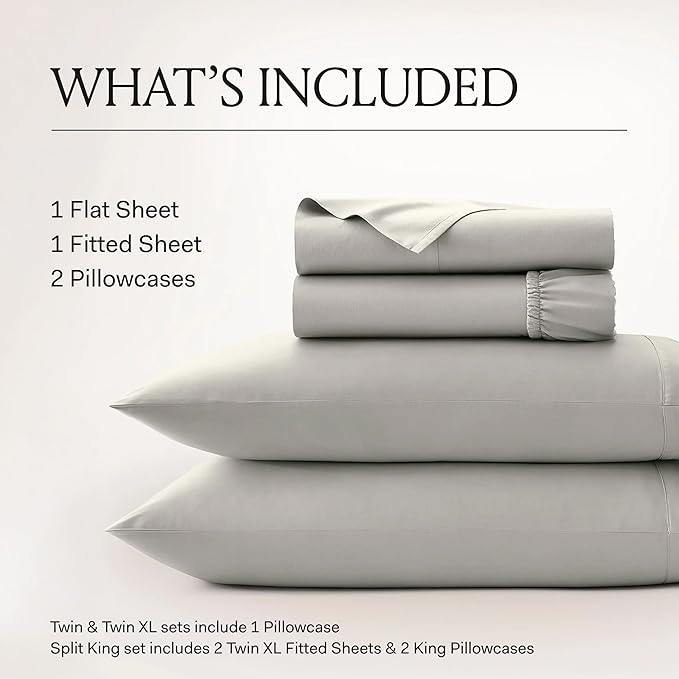 BOLL & BRANCH Signature Hemmed Sheet Set - Twin, Mineral - Luxury 100% Organic Cotton - Includes 1 Flat, 1 Fitted, 2 Pillowcases - Buttery Soft