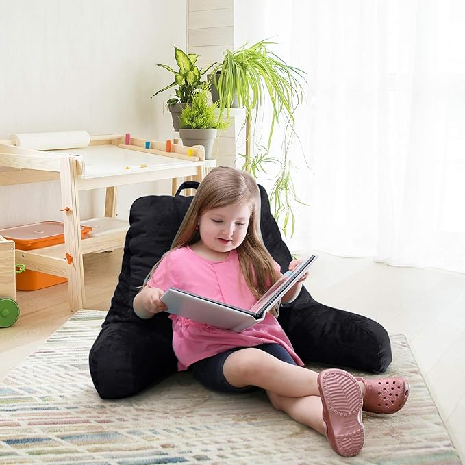 Nestl Reading Pillow for Kids & Teens with Shredded Memory Foam, Backrest Pillows for Reading, Watching, and Gaming, Use on The Couch, Bed, or Floor, Adjustable Support with Washable Cover Black