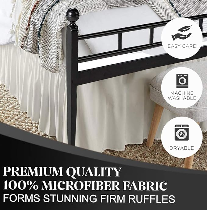 Ruffled Bed Skirt with Split Corners, Ivory, Full 16 Inch Drop Bedskirt, Hotel Quality Brushed Microfiber Wrinkle Free Dust Ruffle Bed Skirt Full Size