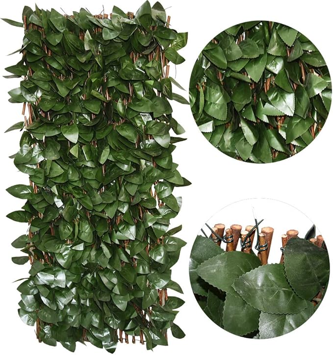 GLANT Expandable Fence Privacy Screen for Balcony Patio Outdoor,Decorative Faux Ivy Fencing Panel,Artificial Hedges (Single Sided Leaves) (1, Dark Green)