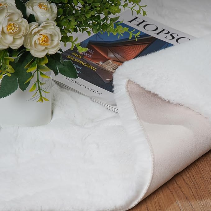 Latepis White Round Rugs 6ft Faux Rabbit Fur Rug for Living Room Washable Fluffy Rug for Kids Room Bedroom Furry Shaggy Rugs for Dorm Nursery Room