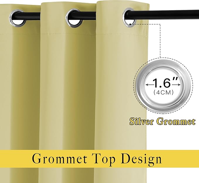 NICETOWN Bedroom Room Darkening Curtains 95 inch Length - Triple Weave Energy Saving Thermal Insulated Solid Grommet Room Darkening Draperies for Patio/Hall (1 Pair, 80 inches Wide, Paler Yellow)
