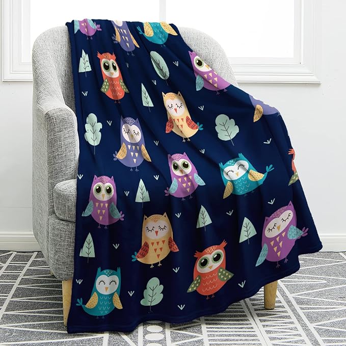 Jekeno Owl Blanket Gifts for Women Men Kids Girls Mom Halloween Christmas Birthday Gifts Home Bedroom Living Room Mother's Day Easter Decor Soft Cozy Lightweight Throw Blankets Navy Blue 60"x80"