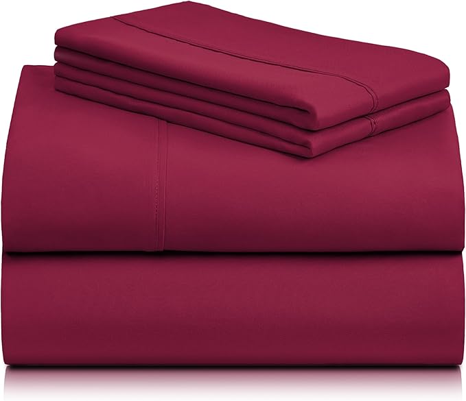 LuxClub 4 PC California King Sheet Set, Deep Pockets Wrinkle Free Cooling Bed Sheets Hotel Bedding for Women, Men, Includes 1 Fitted Sheet, 1 Flat Sheet and 2 Pillowcases-Burgundy