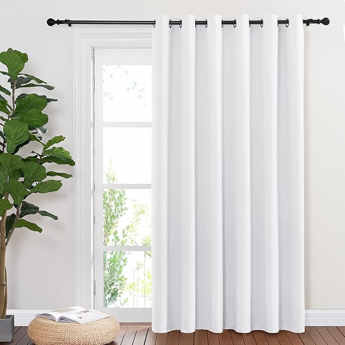 NICETOWN Blackout Sliding Glass Door Curtains, Room Darkening Thermal Insulated Curtains for Living Room Bedroom, Extra Wide Window Drapes, 1 Panel, W80 x L118, White