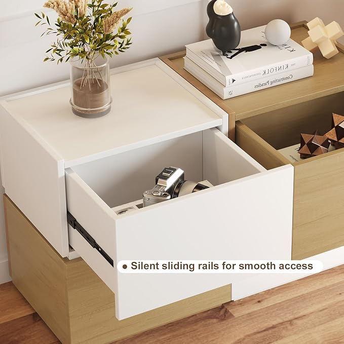 Stackable Storage Drawers, Wooden Drawer Storage Organizer, Modern Nightstands with Wooden Drawers, Small Storage Cabinet, Modular Design, Available in 2 Sizes for Versatile Use Walnut Small