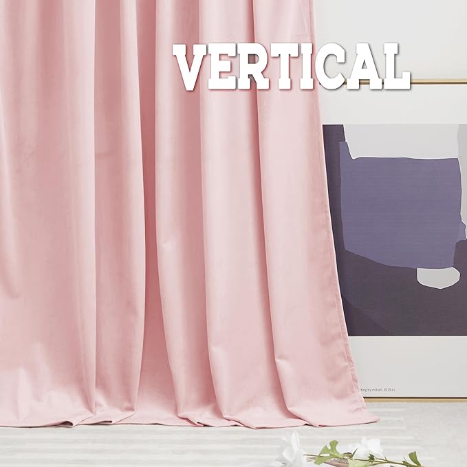 RYB HOME Baby Pink Velvet Curtains 102 inches, Back Tab Soft Fabric Room Darkening Thermal Insulated Luxurious Home Decor Curtains for Living Room Bedroom, W 52" x L 102", 2 Panels Set