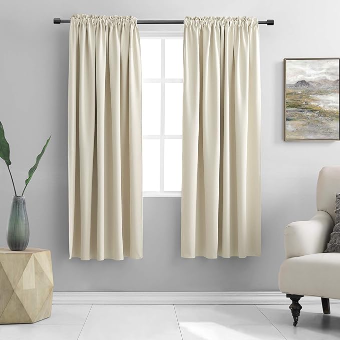 DONREN 72 Inch Length Beige Curtains for Kitchen - Small Window Treatment Room Darkening Rod Pocket Curtain Drapes,Set of 2 Panels