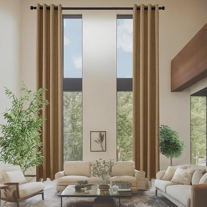 Linen Curtains 205 inch Length 2 Panels for High Ceiling Extra Long Thick Faux Linen Window Drapes Burlap Textured Curtains with Grommet for 2 Story High Living Room (52x205 Light Coffee)