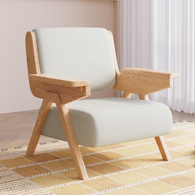 Accent Chair Set of 2, Mid Century Modern Chair, Velvet Upholstered Lounge Arm Chair with Solid Wood, Cozy Seating for Living Room, Bedroom, Balcony (White)