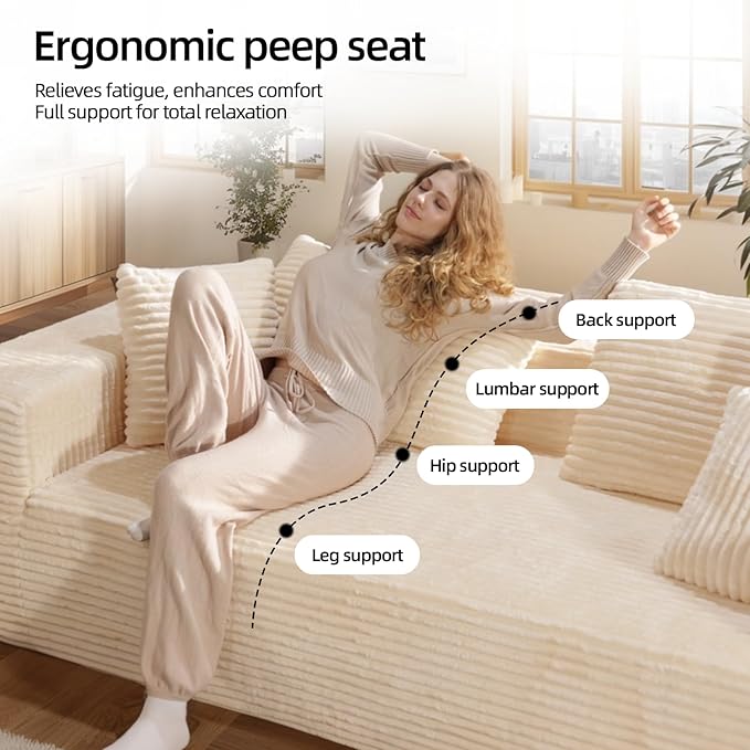Boneless Cloud Couch Sofa, 2 Seater Deep Seat Modern Lounge Sleeper Couch, No Assemble, Corduroy Compression Upholstered Couches for Living Room, Bedroom, Apartment, Dorm, Office