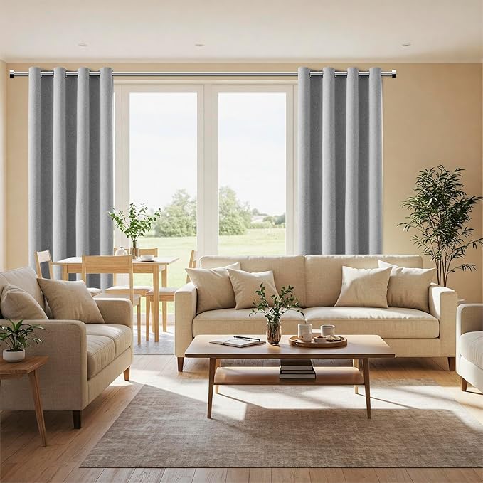 ChrisDowa 100% Blackout Grey Solid Curtains 96 Inches Long 2 Panels for Bedroom Living Room,Farmhouse Room Darkening Thermal Insulated Soundproof Grommet Top Window Treatment Drapes,52x96
