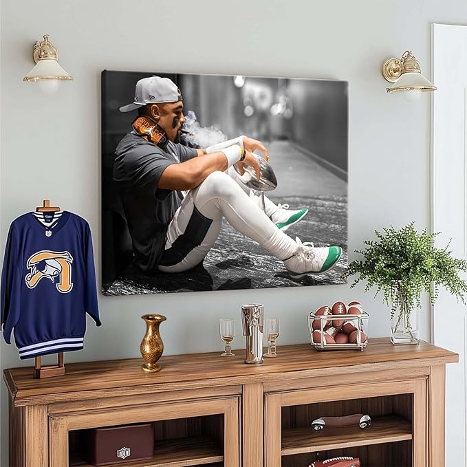 B.B.F MAKE 2025 Super Canvas Bowl Wall Art Champions Eagles Poster Print Philadelphia Hurts Painting Canvas Wall Decor Sports Star Picture Modern Bedroom Living Room Home Decoration, Framed 24x30inch