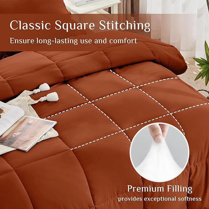 JOLLYVOGUE California King Comforter Set, Ultra-Soft Bed in a Bag Cal King Size 7 Pieces, Oeko-TEX Certified Bedding Set with Down Alternative Comforter, Sheets, Pillowcases & Shams, Burnt Orange