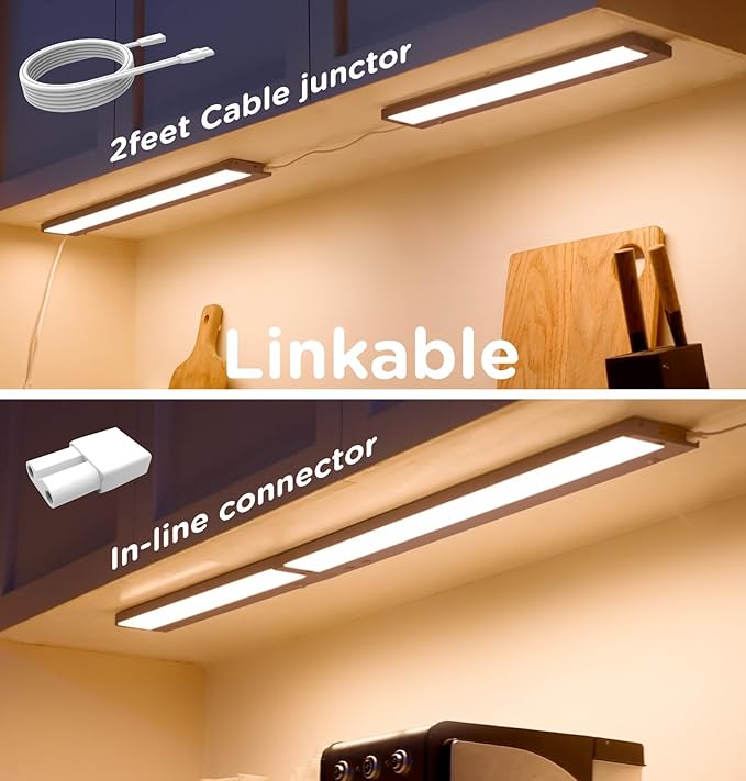 36 Inch Under Cabinet Lighting Plug in, 20W 120V 3 Color 3000K/4000K/5000K, 3 Brightness, Super Bright, Ultra Thin Under Counter Lights for Kitchen, Linkable LED Cabinet Light, Bronze