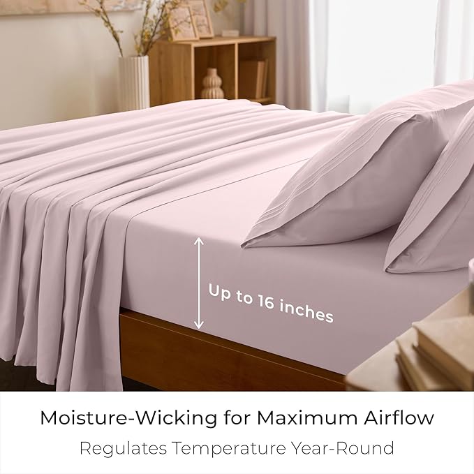 Mellanni Twin XL Sheet Set - 4-Piece Iconic Collection Bedding, (Including 2 Pillowcases), 16-Inch Deep Pocket, Easy Care, Extra Soft, Cooling Sheets, Brushed Microfiber - Blush Pink