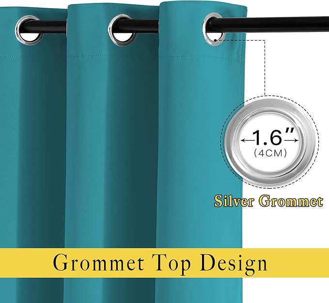 NICETOWN Peacock Teal Blackout Nursery Curtains, Grommet Thermal Curtains & Drapes Room Darkening Window Treatment Sound Reducing for Bedroom, 2 Panels, W46 x L63