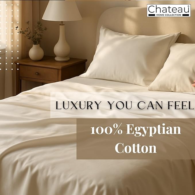 CHATEAU HOME COLLECTION 400 Thread Count Cal King Sheet Set, 100% Egyptian Cotton Cal King Sheets, 4 Piece Deep Pocket Sheet & Pillowcase Sets Fits Upto 17", Soft & Comfy Machine Washable- Blush