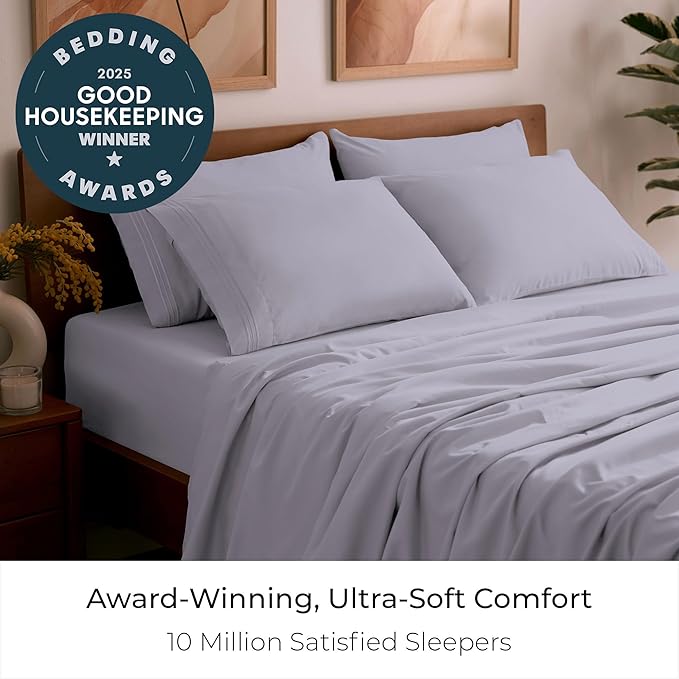 Mellanni Full Sheet Set - 6-Piece Iconic Collection Bedding, (Including 4 Pillowcases), 21-Inch Extra Deep Pocket, Easy Care, Ultra Soft, Cooling Sheets, Brushed Microfiber - Lavender