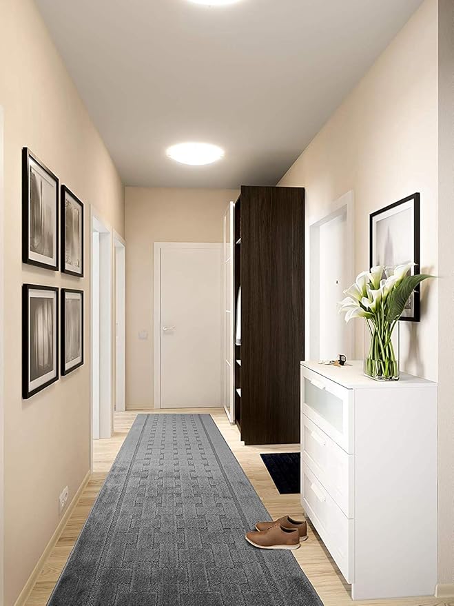 Non Slip Washable Carpet Runner Rug with Rubber Backing, Custom Floor Mat for Kitchen Hallway Stairs Bedroom Bathroom Entry, Grey, Your Choice of Length, 26 Inch X 25 feet