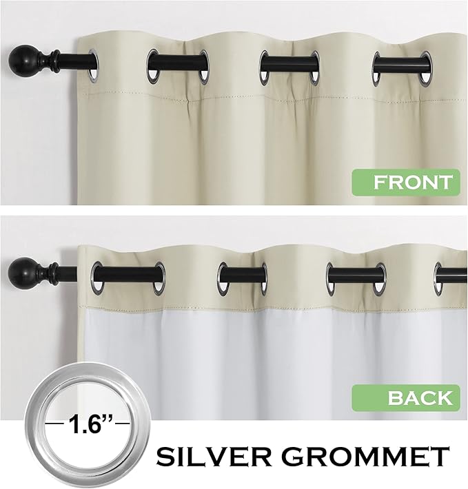 KGORGE 4-in-1 Soundproof Anti Dust 100% Blackout Curtains with Melt-Blown Layer Thermal Insulating Window Treatment Drapes for Living Room Bedroom Kis Nursery, W 52 x L 84, Cream Beige, 2 Panels