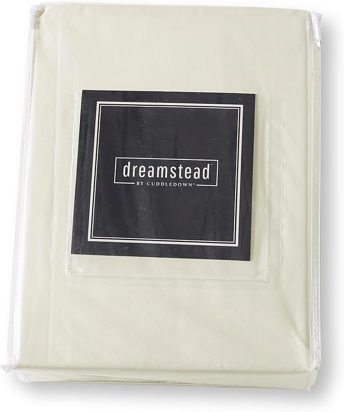 Cuddledown Dreamstead 100% Cotton Bed Sheets Set | 300 Thread Count | Luxurious Sateen Weave | Pure Combed Cotton | Soft | Wrinkle Resistant | 4 Piece Set | Birch | King | 78” x 80”