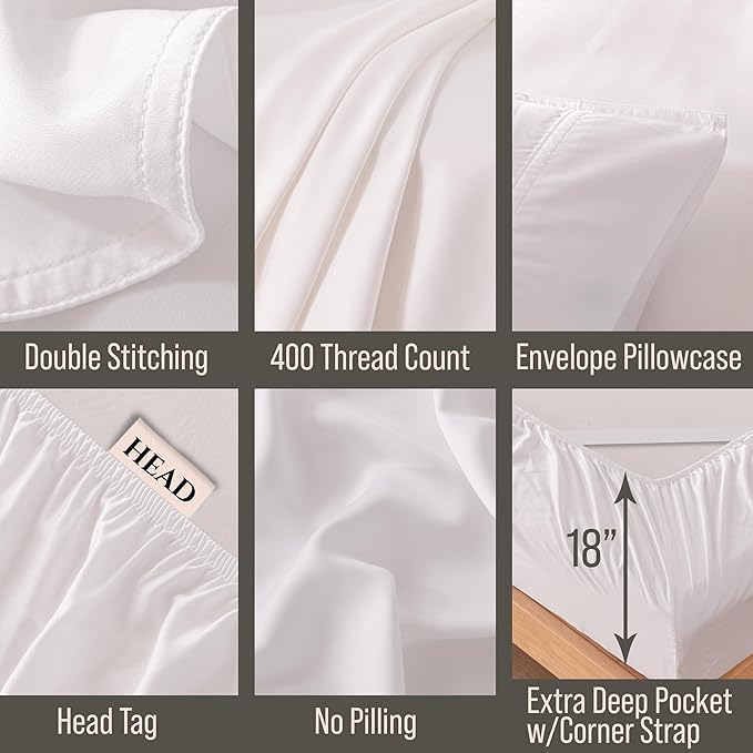 Bella Coterie Luxury Bamboo Viscose Cal King Size Sheet Set | 100% Organically Grown | Ultra Soft | Cooling for Hot Sleepers | 18" Deep Pocket [White]