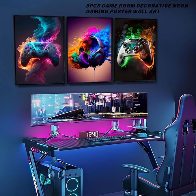 Gaming Room Decor - Wall Art Set of 3, Video Gaming Theme, Unframed 12x16in Canvas Posters for Teen Boys Room