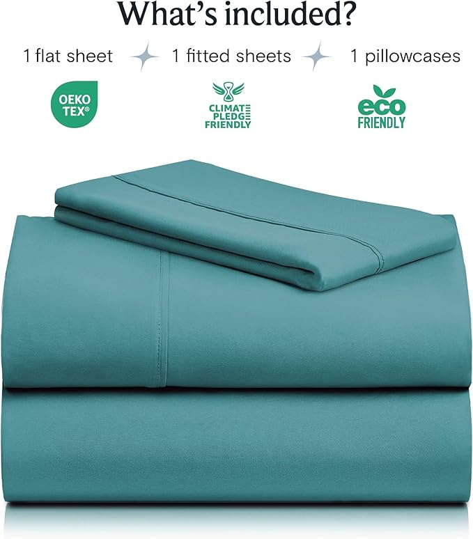 LuxClub 3 PC Twin XL Sheet Set, Deep Pockets Wrinkle Free Cooling Bed Sheets Hotel Bedding for Women, Men, Kids & Teens, Includes 1 Fitted Sheet, 1 Flat Sheet and 1 Pillowcase-Silky Soft Teal