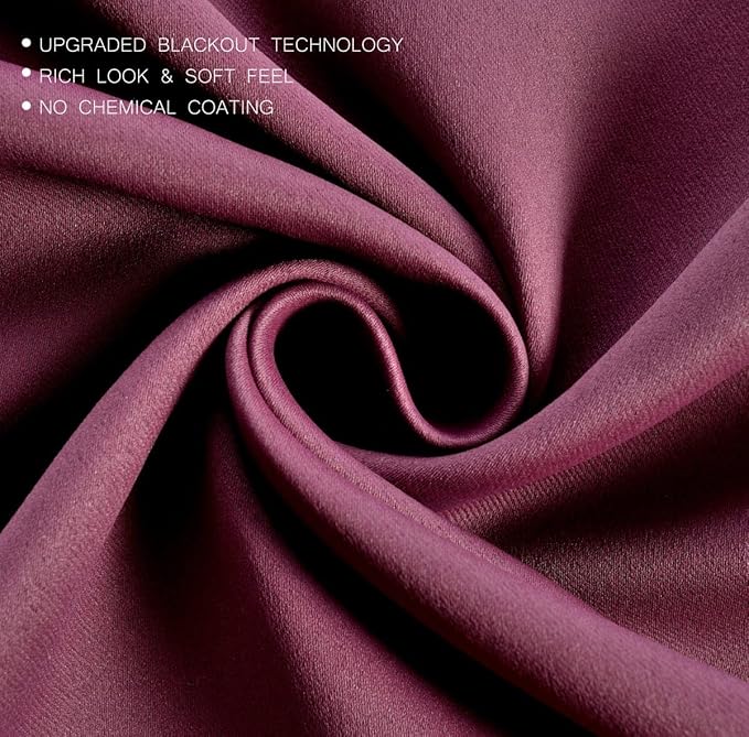 MIUCO Room Darkening Grommet Blackout Window Curtains Panels for Bedroom Set of 2 52x84 Inch Aubergine, Bonus 2 Tie Backs Included