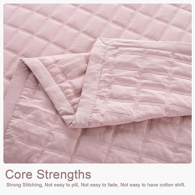 KASENTEX King XL Quilt Set 108"x98" – Soft Washed 3-Layer Lightweight Bedspread, Minimalist Nordic Design, All-Season Spring & Summer Quilt Set (1 Quilt + 2 Pillow Shams), Blush Pink