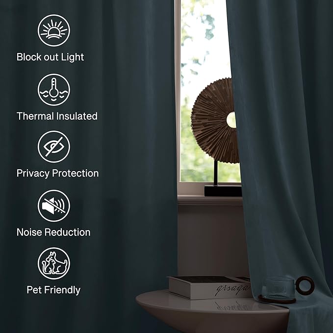 StangH Stone Blue Velvet Curtains 108 inches Length Super Soft Kids Bedroom Window Curtains Skin Friendly Light Dimming Drapes for Room Divider/Dining Room, W52 x L108, 2 Panels