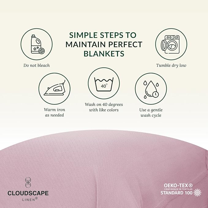 Cloud Scape Linen 100% Cotton Blanket King 92x108 Seashell Pink- Cozy Herringbone Weave, Fits Up to Cal King Beds, Breathable Softness, All-Season Warmth, Heavy Layering Winter Blanket