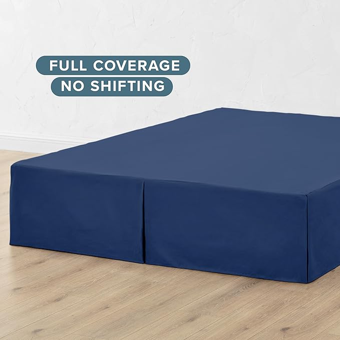 Bare Home Twin XL Bed Skirt - 15-Inch Tailored Drop Easy Fit - Bed Skirt for Twin Extra Long Beds - Center & Corner Pleats (Twin XL, Dark Blue)