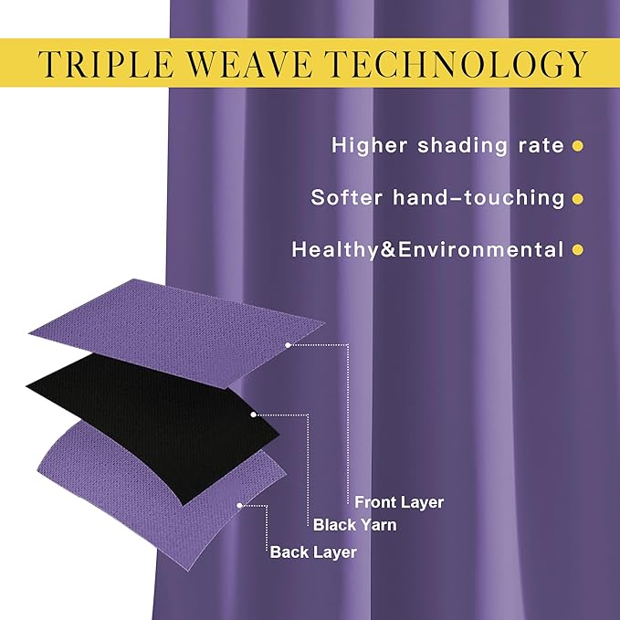 NICETOWN Blackout Lilac Purple Curtains for Sliding Glass Door 2 Panels - Thermal Insulated Grommet Room Darkening Window Drapes Sound Reducing Room Dividers for Living Room (2 Panels, W66 x L84)
