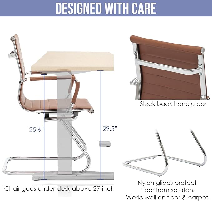 Wahson Office Guest Chairs Set of 8, Leather Reception Chairs, Mid Back Waiting Room Chair, Conference Chairs with Sled Base, Desk Chair No Wheels for Meeting/Lobby/Restroom, Coffee