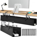 Desk Cable Management Tray, Fabric Cable Organizer, No Drill Large Clamp/Screw Mount Wire Organizer-Support Up to 30lbs, Standing Desk Cable Management for Office Home (Black,36 Inch)