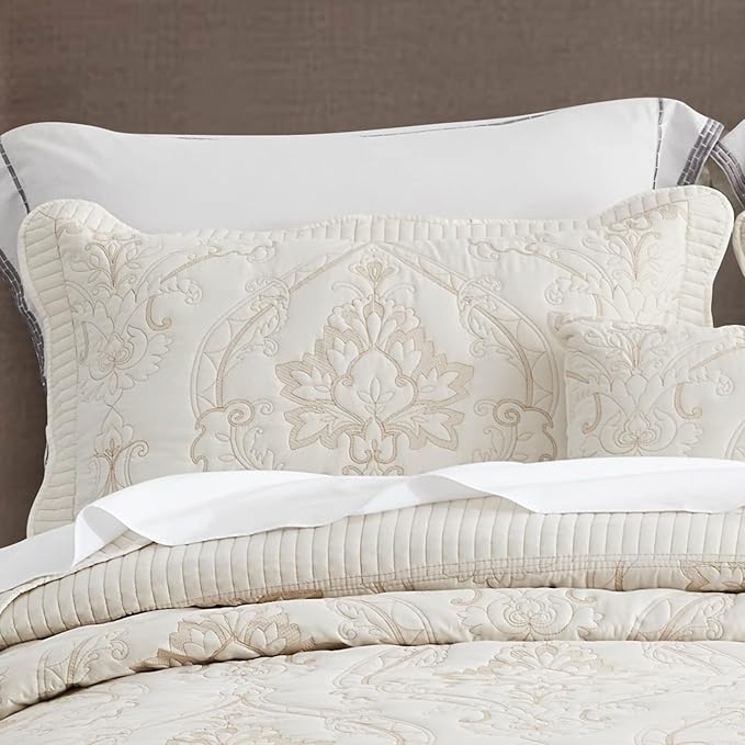 CHIXIN Microfiber Standard Pillow Shams Set of 2 - Quilted Decorative Pillow Covers - Ivory-Yellow - Size (20" x 26")