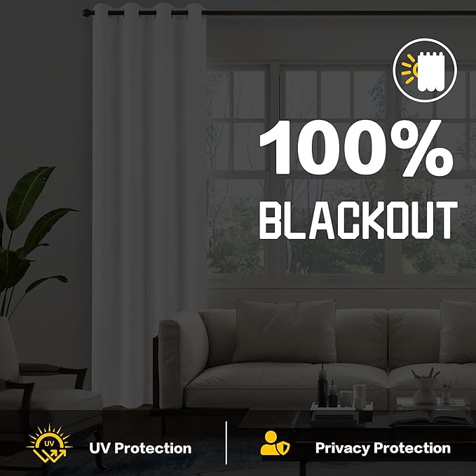 Extra Long 100% Blackout Curtains 3-in-1 Heavy Duty Soundproof Curtains Thermal Insulation Drapes Doorway Heat Insulating Curtains for Bedroom Living Room (1 Panel, White, 50" x 120")
