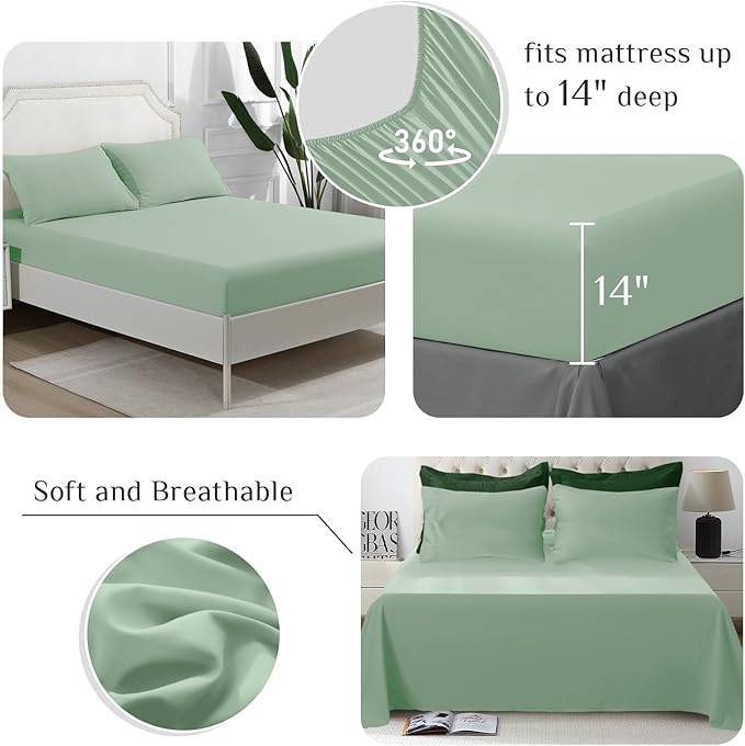 JOLLYVOGUE Queen Comforter Set, Ultra-Soft Bed in a Bag Queen Size 7 Pieces, Oeko-TEX Certified Bedding Set with Down Alternative Comforter, Sheets, Pillowcases & Shams, Dark Green & Light Green