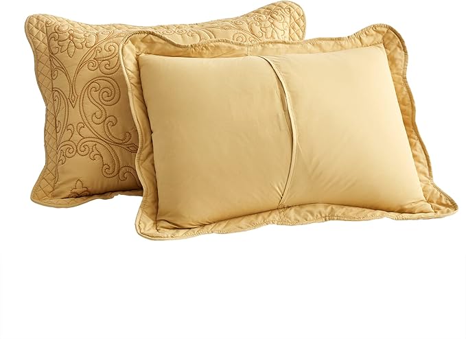 CHIXIN Microfiber Standard Pillow Shams Set of 2 - Decorative Quilted Pillow Covers - Honey-Gold - Size (20" x 26")