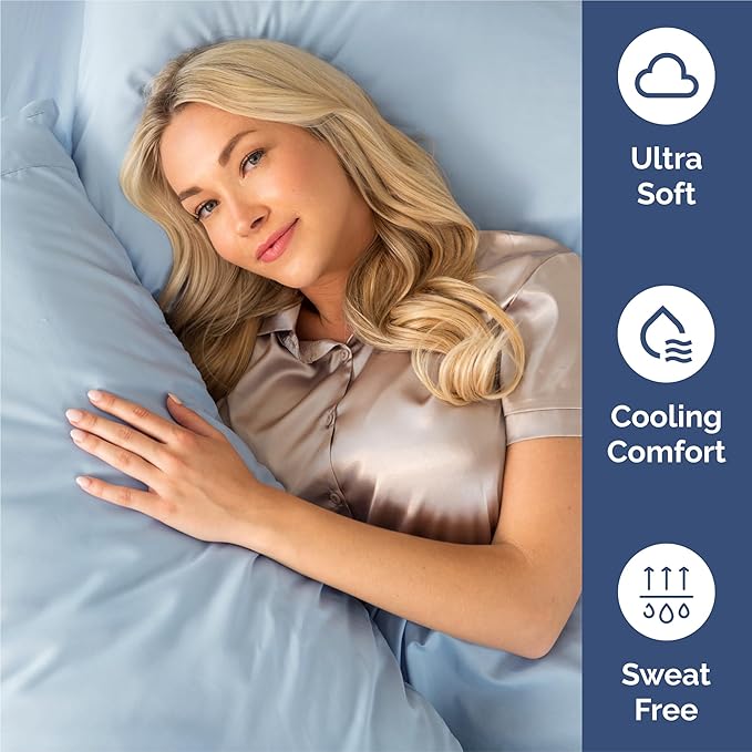 Full 6 Piece Sheet Set - Cooling, Comfy & Breathable - Hotel Luxury Bedding, Includes Fitted Sheet for Women, Men, Kids and Teens - 1 Flat, 1 Fitted Sheet, 4 Pillowcases with Deep Pockets - Sky Blue