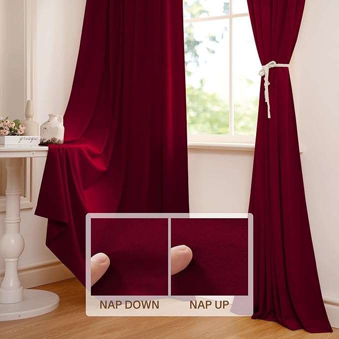 StangH Christmas Red Velvet Curtains for Home Decor, Vintage Thermal Insulated Room Darkening Window Drapes for Nursery Girls Bedroom/Sliding Door, W52 x L90, 2 Panels
