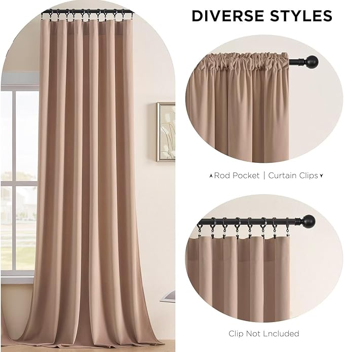 Joydeco Velvet Curtains Rose Beige Blackout Curtains Thermal Insulated 63 inches Long Window Curtains Super Soft Room Darkening Drapes for Bedroom Living Room Elegant Rod Pocket 2 Panels Rose Beige