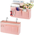Ozzptuu Bedside Storage Caddy/Bedside Hanging Storage Bag for Headboards Bunk Beds Dorm Rooms Book Phone Magazine Holder (2PC Light Pink)