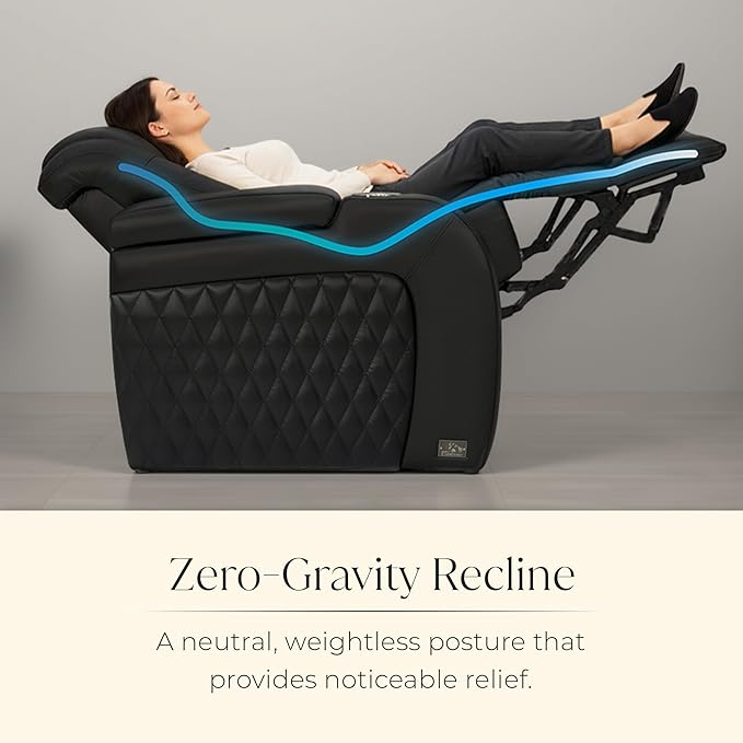 Seatcraft Diamante Zero-Gravity CoolZero Italian Leather Home Theater Seating, Power Headrest, Power Recline, Row of 5 Right Loveseat, Black
