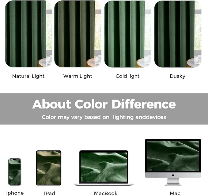 Pinch Pleated 100% Blackout Curtains for Bedroom, Olive Green Velvet Curtains for Living Room, Black Out Curtain 108 inch long Room Darkening, Blackout Pinch Pleat Drapes with Hooks 2 Panels