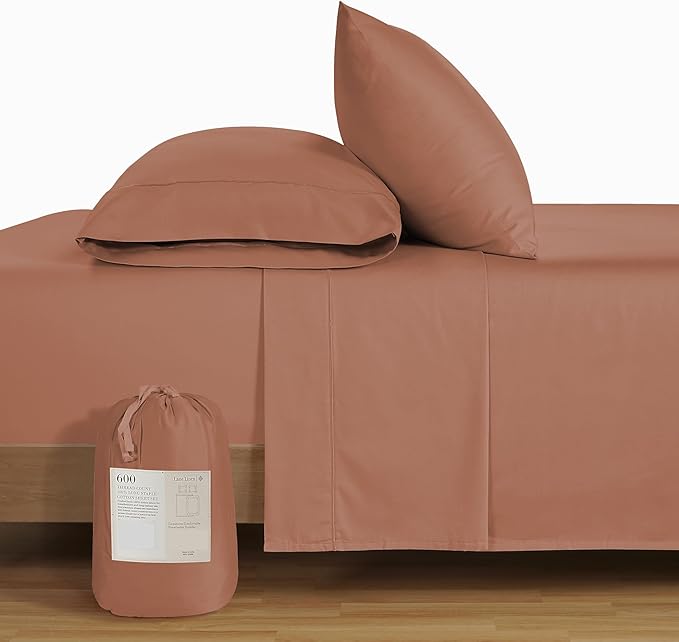 LANE LINEN Twin XL Bed Sheets Set - 600 Thread Count, 100% Cotton Sheet Bed Sets - Sateen Weave, Hotel Luxury Sheet, 15" Deep Pocket, Easy to Wash- Rose Dawn