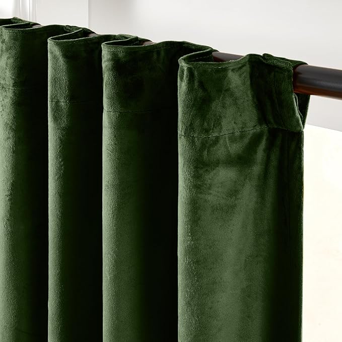 Lazzzy Green Velvet Blackout Curtains 90 Inches Long Thermal Insulated Room Darkening Lined Curtain Drapes Luxury Back Tab Window Treatments for Bedroom Living Room 2 Panels, 52 x 90 Inch, Moss Green