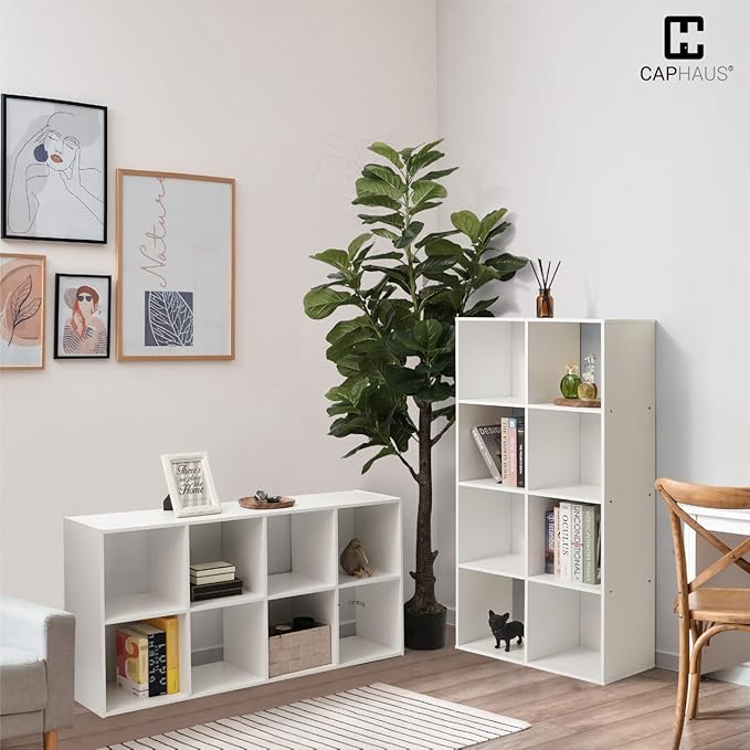 CAPHAUS Sturdy Room 11-Inch Cube Storage Organizer Shelf, with Thick Exterior Edge, Storage Shelf Divider w/Back, Bookcase, 6-Cube, White
